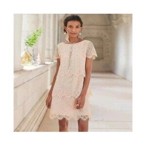 Sundance Size Large Cream Julia Tiered Lace Short Sleeve Shift Dress NWT